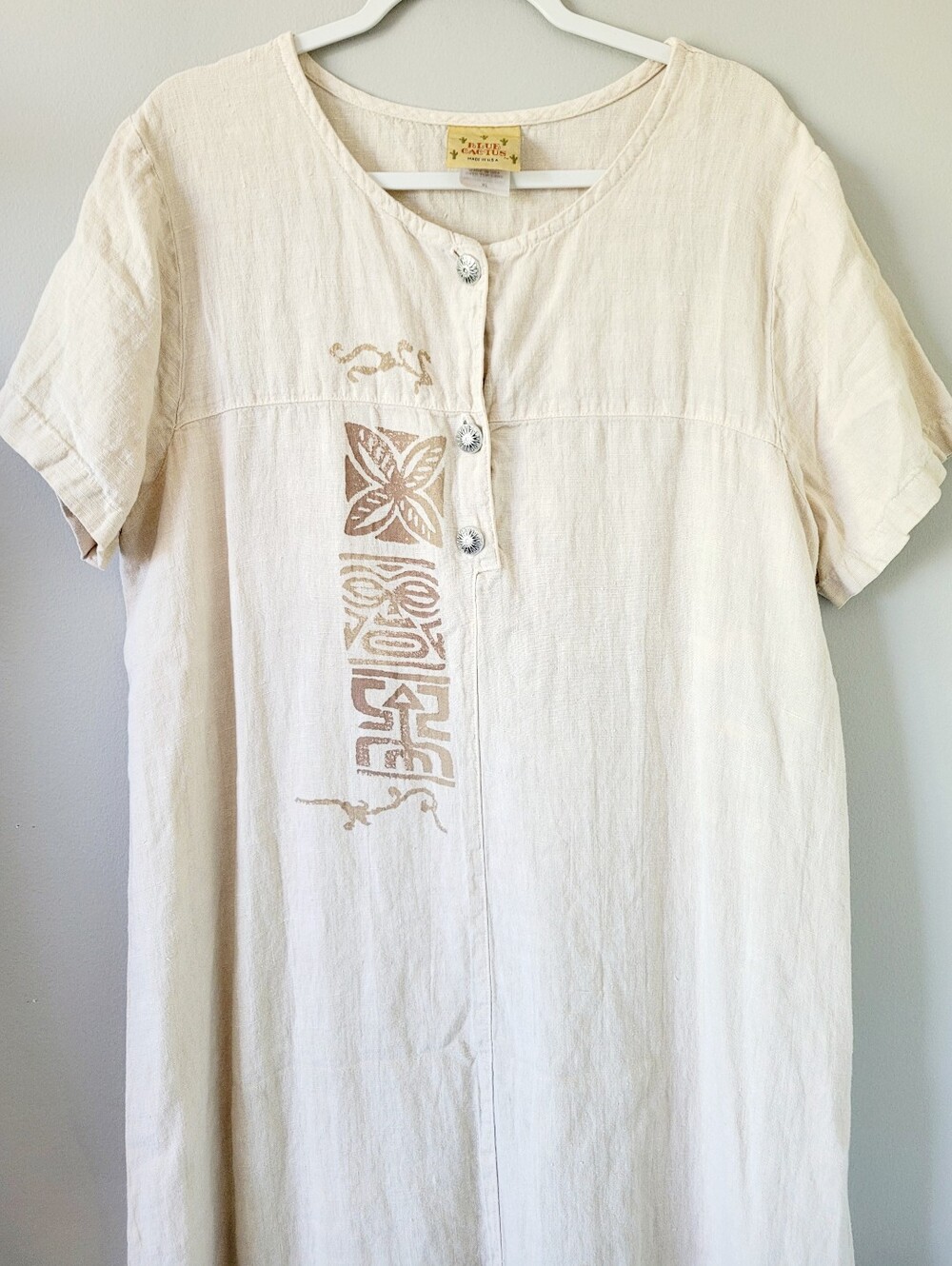 Blue Cactus 100% Linen Cream/Sand Maxi Dress Western/Boho XL - Picture 3 of 12